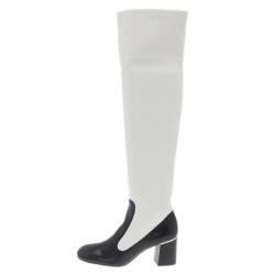 Pre Owned Celine Two Tone Leather Over The Knee Boots Size 38.5