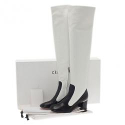 Pre Owned Celine Two Tone Leather Over The Knee Boots Size 38.5