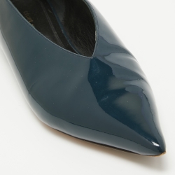 Pre Owned Celine Navy Blue Patent Leather V Neck Ballet Flats Size 37.5