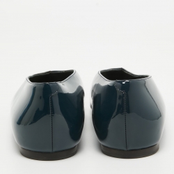 Pre Owned Celine Navy Blue Patent Leather V Neck Ballet Flats Size 37.5