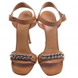 Celine Brown Leather Chain Detail Ankle Strap Sandals Size 40