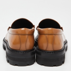 Pre Owned Celine Brown Leather Triomphe Frame Margaret Fringe Details Slip On Loafers Size 38