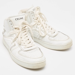 Pre Owned Celine White Leather CT-01 Z High Top Sneakers Size 39