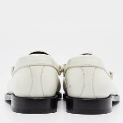 Pre Owned Celine White Leather Luco Triomphe Chain Loafers Size 36