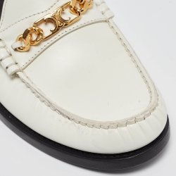 Pre Owned Celine White Leather Luco Triomphe Chain Loafers Size 36
