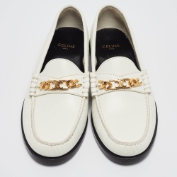 Pre Owned Celine White Leather Luco Triomphe Chain Loafers Size 36