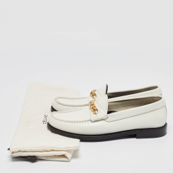 Pre Owned Celine White Leather Luco Triomphe Chain Loafers Size 36