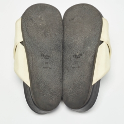 Pre Owned Celine Cream/Black Fabric Twist Slide Flats Size 37