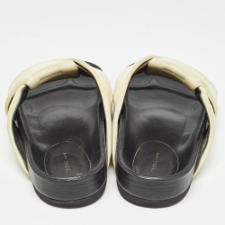 Pre Owned Celine Cream/Black Fabric Twist Slide Flats Size 37