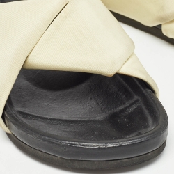 Pre Owned Celine Cream/Black Fabric Twist Slide Flats Size 37