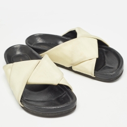 Pre Owned Celine Cream/Black Fabric Twist Slide Flats Size 37