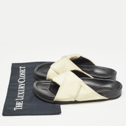 Pre Owned Celine Cream/Black Fabric Twist Slide Flats Size 37