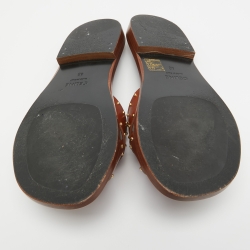 Pre Owned Celine Brown Leather Studded Lerins Flat Slides Size 40