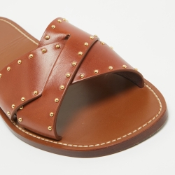 Pre Owned Celine Brown Leather Studded Lerins Flat Slides Size 40