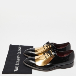 Pre Owned Celine Black Patent Leather Gold Metal Plate Lace Up Oxfords Size 39