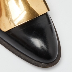 Pre Owned Celine Black Patent Leather Gold Metal Plate Lace Up Oxfords Size 39