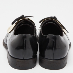 Pre Owned Celine Black Patent Leather Gold Metal Plate Lace Up Oxfords Size 39