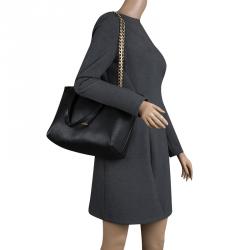 Pre Owned Cerruti 1881 Black Leather Cerrutis Chain Tote