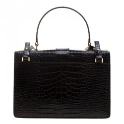 Cerruti 1881 Black Croc Embossed Leather Cerrutis Top Handle Bag