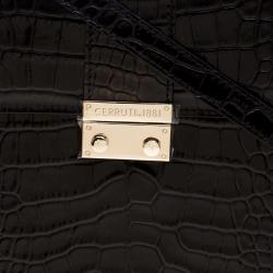 Cerruti 1881 Black Croc Embossed Leather Cerrutis Top Handle Bag