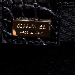 Cerruti 1881 Black Croc Embossed Leather Cerrutis Top Handle Bag