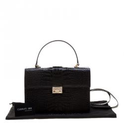 Cerruti 1881 Black Croc Embossed Leather Cerrutis Top Handle Bag