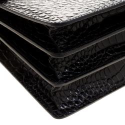 Cerruti 1881 Black Croc Embossed Leather Cerrutis Top Handle Bag