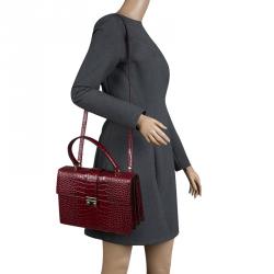 Pre Owned Cerruti 1881 Burgundy Croc Embossed Leather Cerrutis Top Handle Bag