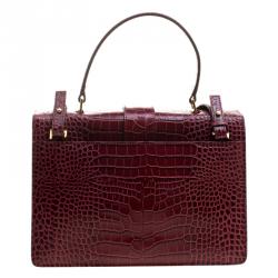 Pre Owned Cerruti 1881 Burgundy Croc Embossed Leather Cerrutis Top Handle Bag