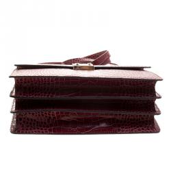 Pre Owned Cerruti 1881 Burgundy Croc Embossed Leather Cerrutis Top Handle Bag