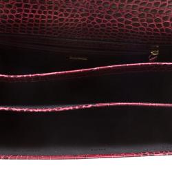 Pre Owned Cerruti 1881 Burgundy Croc Embossed Leather Cerrutis Top Handle Bag