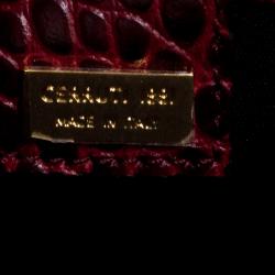Pre Owned Cerruti 1881 Burgundy Croc Embossed Leather Cerrutis Top Handle Bag