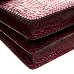 Pre Owned Cerruti 1881 Burgundy Croc Embossed Leather Cerrutis Top Handle Bag