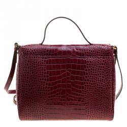 Cerruti 1881 Burgundy Croc Embossed Leather Cerrutis Top Handle Bag