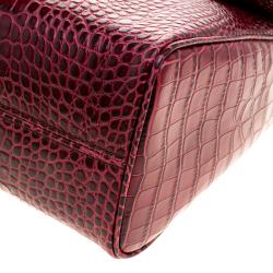 Cerruti 1881 Burgundy Croc Embossed Leather Cerrutis Top Handle Bag