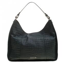 Cerruti 1881 Green Croc Embossed Leather Alison Hobo