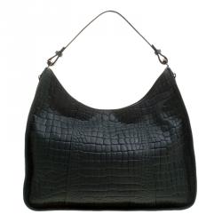 Cerruti 1881 Green Croc Embossed Leather Alison Hobo