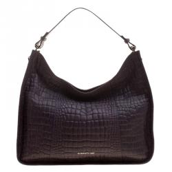 Cerruti 1881 Purple Croc Embossed Leather Alison Hobo