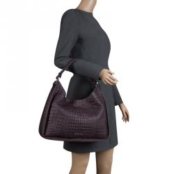 Cerruti 1881 Purple Croc Embossed Leather Alison Hobo