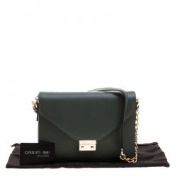 Pre Owned Cerruti 1881 Green Leather Cerrutis Shoulder Bag