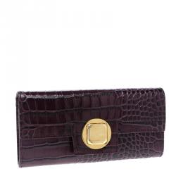 Cerruti 1881 Purple Croc Embossed Leather Cerrutis Flap Wallet