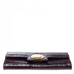 Cerruti 1881 Purple Croc Embossed Leather Cerrutis Flap Wallet
