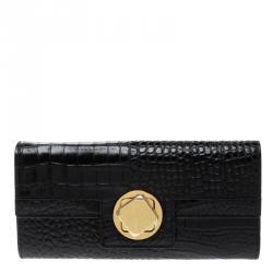 Cerruti 1881 Black Croc Embossed Leather Cerrutis Flap Wallet