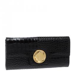 Cerruti 1881 Black Croc Embossed Leather Cerrutis Flap Wallet