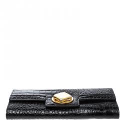 Cerruti 1881 Black Croc Embossed Leather Cerrutis Flap Wallet