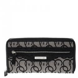 Cerruti 1881 Black Canvas and Croc Embossed Leather Trim Anna Zip Around Wallet
