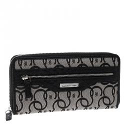 Cerruti 1881 Black Canvas and Croc Embossed Leather Trim Anna Zip Around Wallet