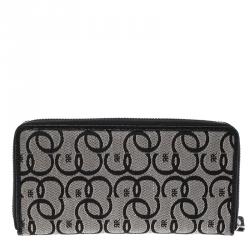 Cerruti 1881 Black Canvas and Croc Embossed Leather Trim Anna Zip Around Wallet