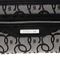 Cerruti 1881 Black Canvas and Croc Embossed Leather Trim Anna Zip Around Wallet