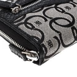 Cerruti 1881 Black Canvas and Croc Embossed Leather Trim Anna Zip Around Wallet